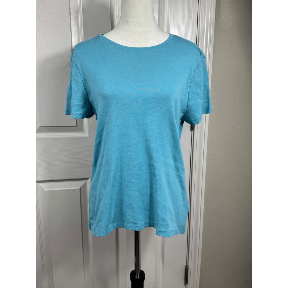 Eddie Bauer Women L Cotton T-Shirt‎ Casual Everyday Top Short Sleeve Blue